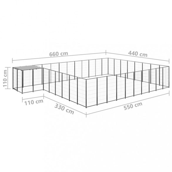 fekete acél kutyakennel 25,41 m²