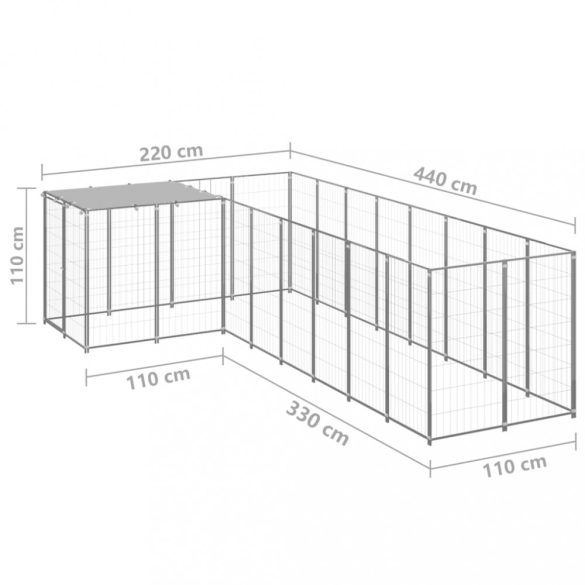 ezüstszínű acél kutyakennel 6,05 m²