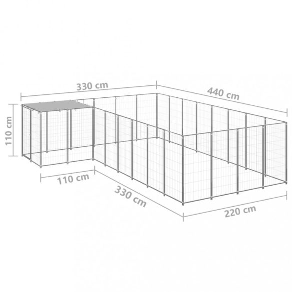 ezüstszínű acél kutyakennel 10,89 m²