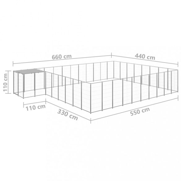 ezüstszínű acél kutyakennel 25,41 m²