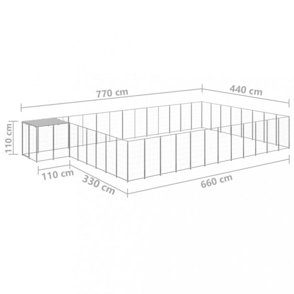 ezüstszínű acél kutyakennel 30,25 m²
