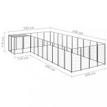 fekete acél kutyakennel 13,31 m²
