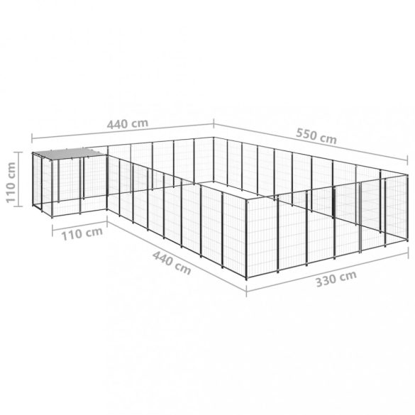 fekete acél kutyakennel 19,36 m²