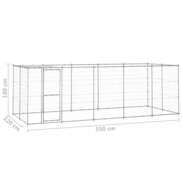 kültéri horganyozott acél kutyakennel tetővel 12,1 m²