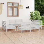 8 részes fehér tömör fenyőfa kerti bútorgarnitúra