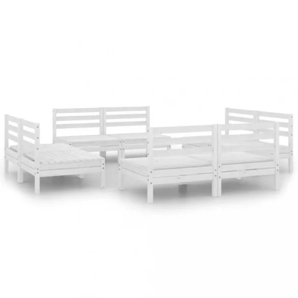 8 részes fehér tömör fenyőfa kerti bútorgarnitúra