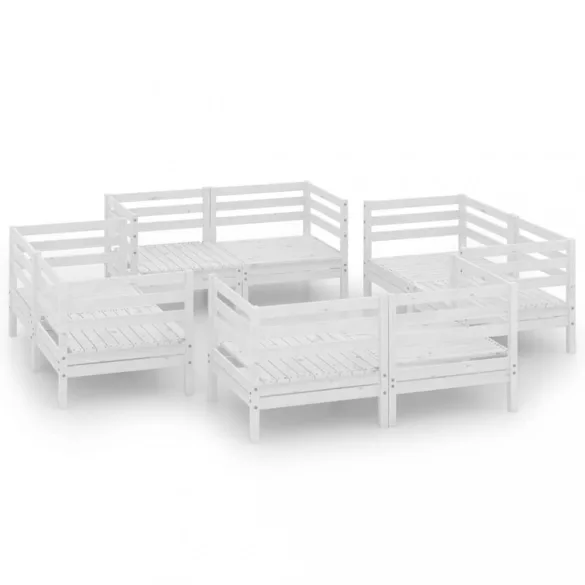 8 részes fehér tömör fenyőfa kerti ülőgarnitúra