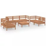 8 részes mézbarna tömör fenyőfa kerti ülőgarnitúra