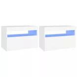2 db fehér éjjeliszekrény LED-lámpákkal 60x35x40 cm szerelt fa