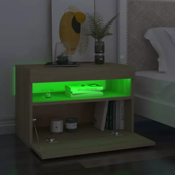 2 db sonoma tölgyszínű éjjeliszekrény LED-lámpákkal 60x35x40 cm