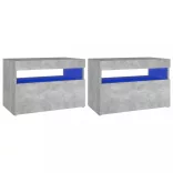 2 db betonszürke éjjeliszekrény LED-lámpákkal 60 x 35 x 40 cm