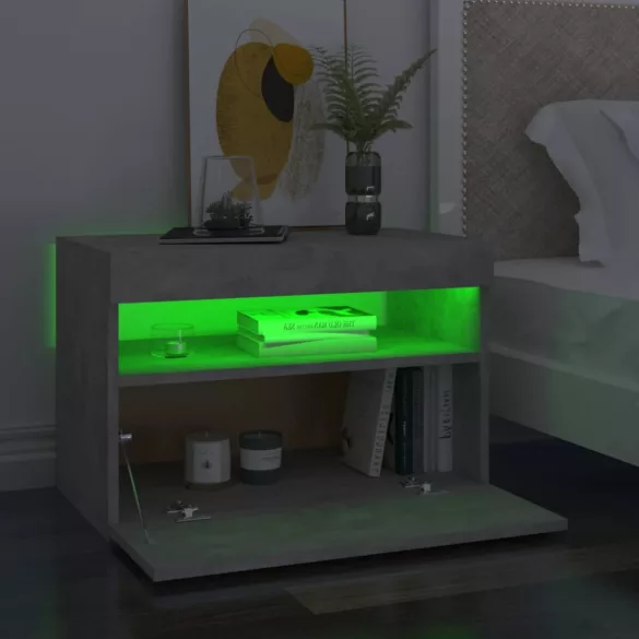 2 db betonszürke éjjeliszekrény LED-lámpákkal 60 x 35 x 40 cm