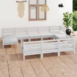 10 részes fehér tömör fenyőfa kerti bútorgarnitúra