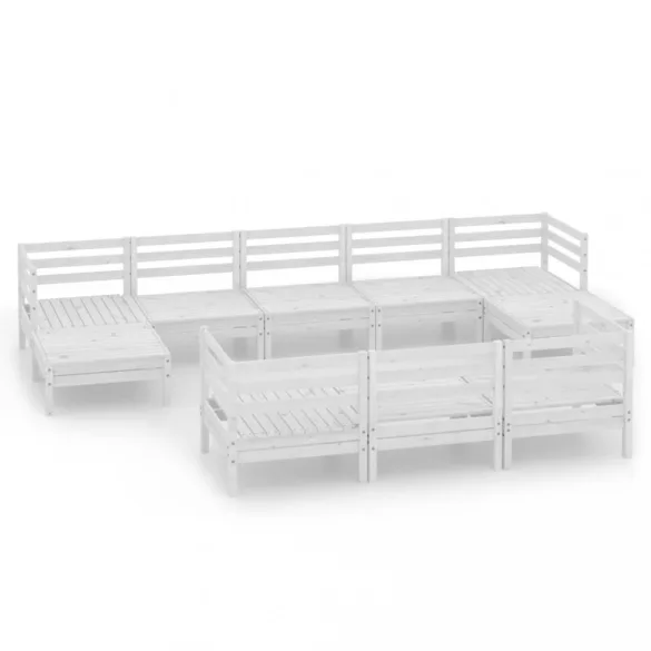 10 részes fehér tömör fenyőfa kerti bútorgarnitúra