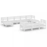 11 részes fehér tömör fenyőfa kerti bútorgarnitúra