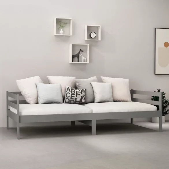szürke tömör fenyőfa dívány matraccal 90 x 200 cm