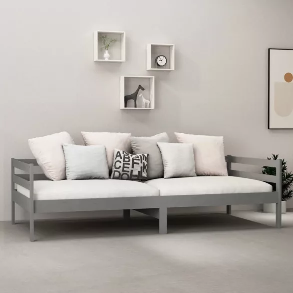 szürke tömör fenyőfa dívány matraccal 90 x 200 cm