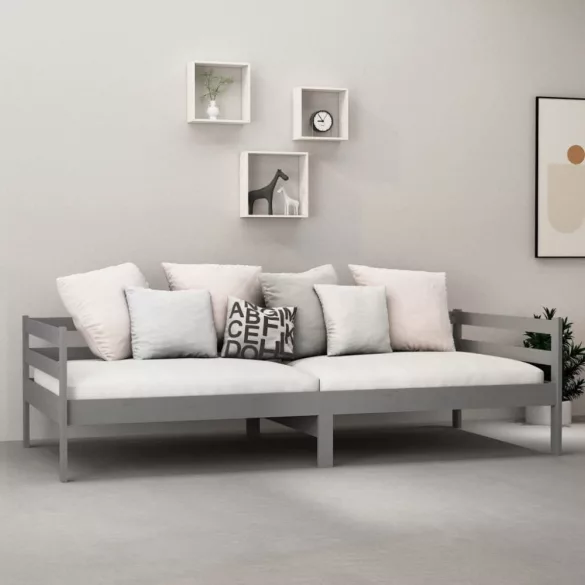 szürke tömör fenyőfa dívány matraccal 90 x 200 cm