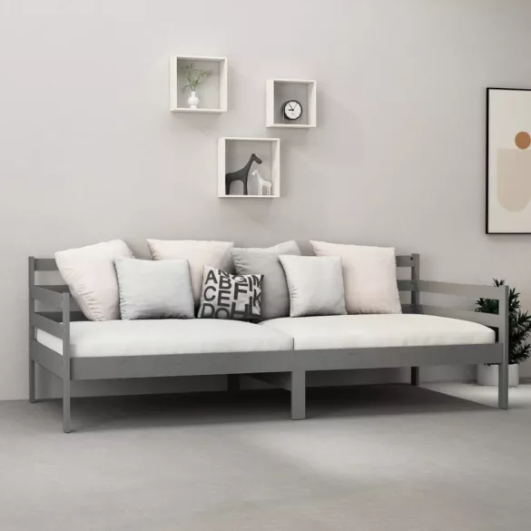 szürke tömör fenyőfa dívány matraccal 90 x 200 cm