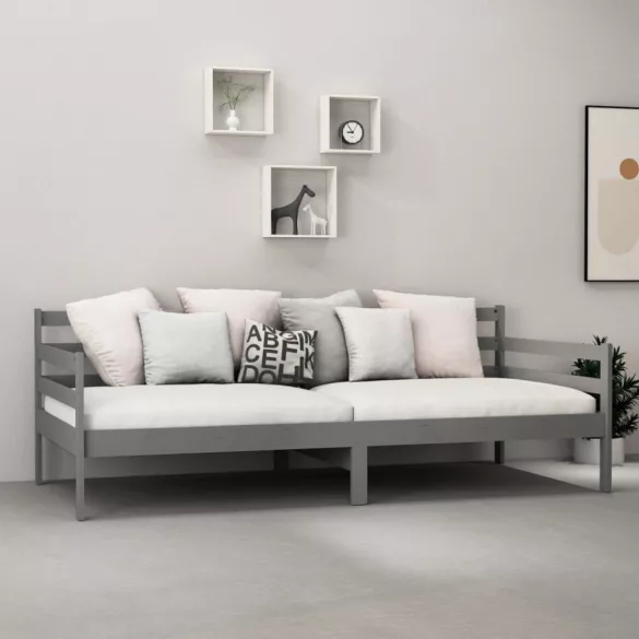 szürke tömör fenyőfa dívány matraccal 90 x 200 cm