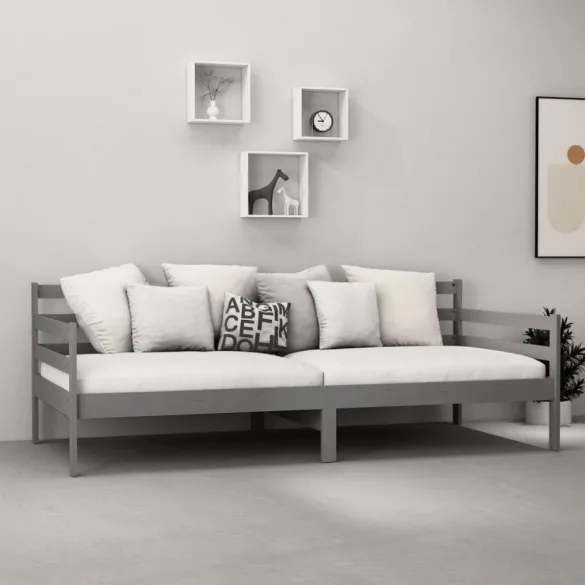 szürke tömör fenyőfa dívány matraccal 90 x 200 cm
