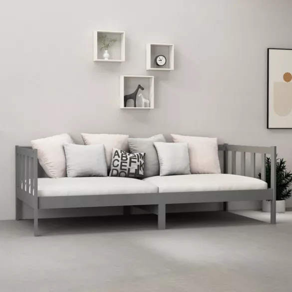 szürke tömör fenyőfa dívány matraccal 90 x 200 cm