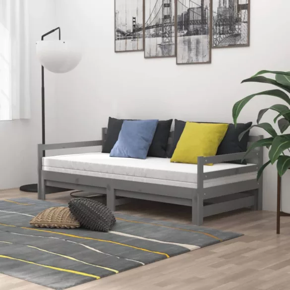 szürke tömör fenyőfa kihúzható kanapéágy 2 x (90 x 200) cm