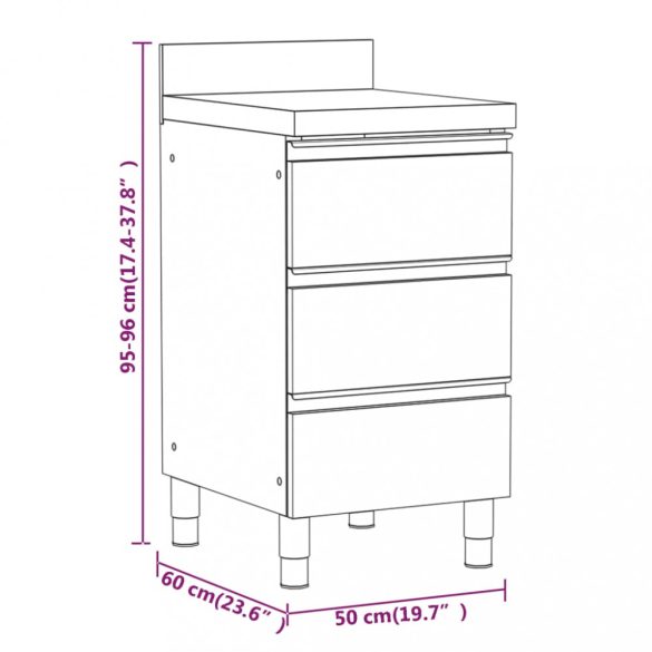 2 db rozsdamentes acél konyhaszekrény