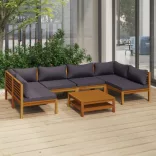 7 részes tömör akácfa kerti ülőgarnitúra párnával