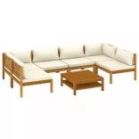 7 részes tömör akácfa kerti ülőgarnitúra krémszínű párnával