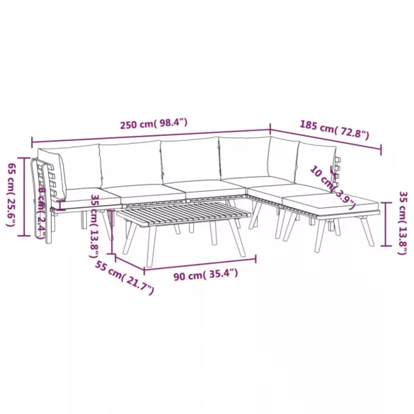 7 részes tömör akácfa kerti ülőgarnitúra párnákkal