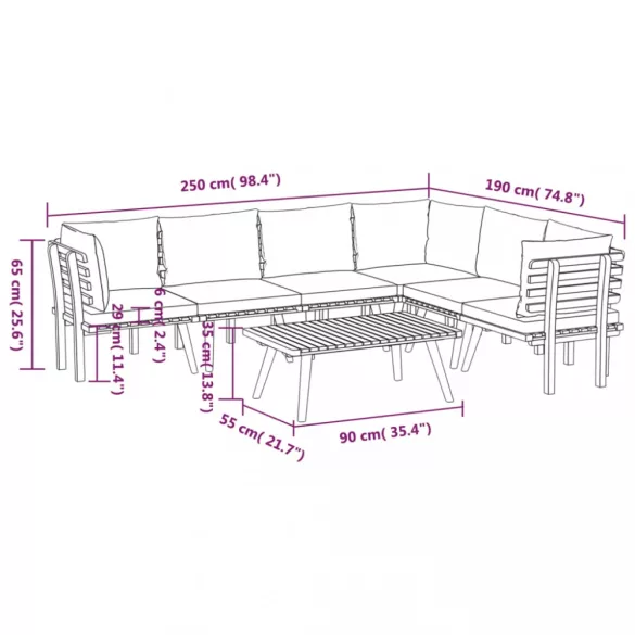7 részes tömör akácfa kerti ülőgarnitúra párnákkal