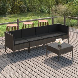   5 részes szürke polyrattan kerti ülőgarnitúra párnákkal