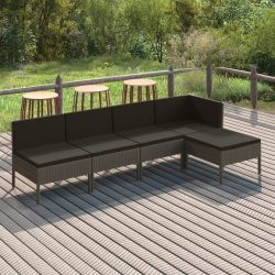   5 részes szürke polyrattan kerti ülőgarnitúra párnákkal