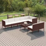 9 részes barna polyrattan kerti ülőgarnitúra párnákkal