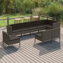 9 részes szürke polyrattan ülőgarnitúra párnákkal