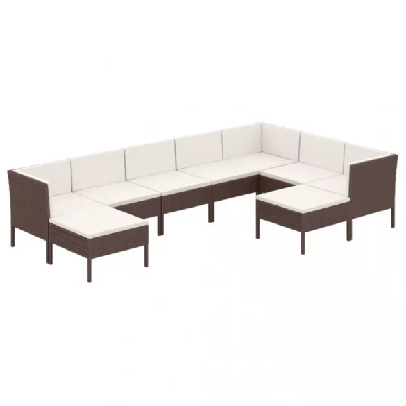 9 részes barna polyrattan kerti ülőgarnitúra párnákkal