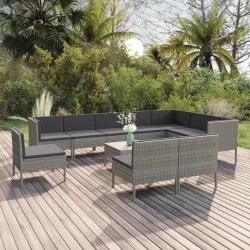   11 részes szürke polyrattan kerti ülőgarnitúra párnákkal