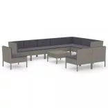11 részes szürke polyrattan kerti ülőgarnitúra párnákkal