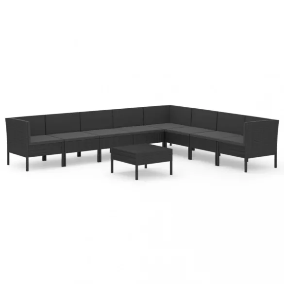 9 részes fekete polyrattan kerti ülőgarnitúra párnákkal