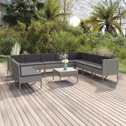   11 részes szürke polyrattan kerti ülőgarnitúra párnákkal