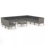 11 részes szürke polyrattan kerti ülőgarnitúra párnákkal