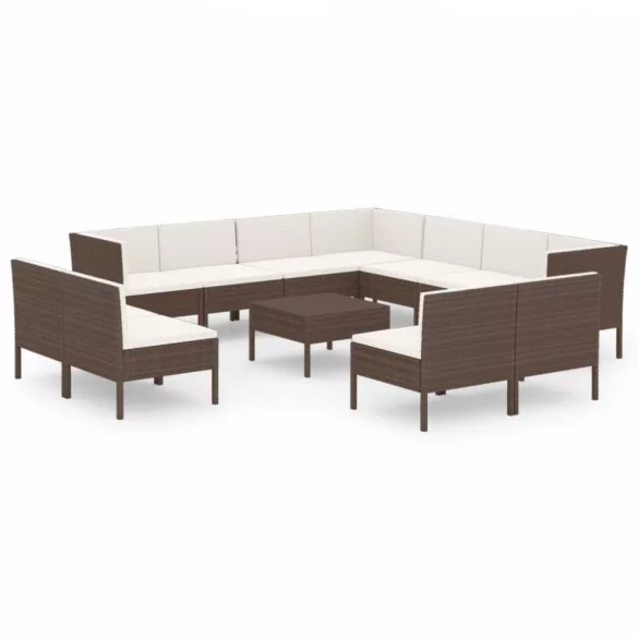 12 részes barna polyrattan kerti ülőgarnitúra párnákkal