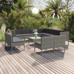   12 részes szürke polyrattan kerti ülőgarnitúra párnákkal