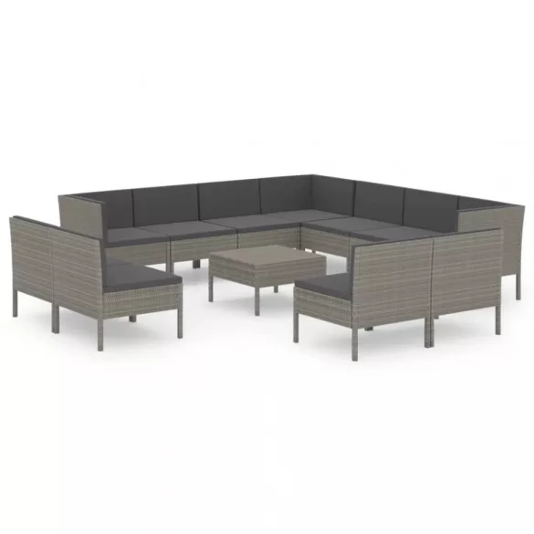 12 részes szürke polyrattan kerti ülőgarnitúra párnákkal
