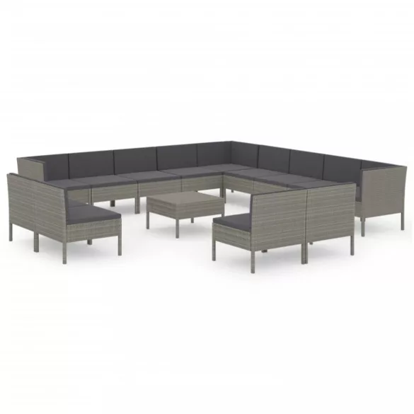 14 részes szürke polyrattan kerti ülőgarnitúra párnákkal