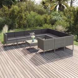   11 részes szürke polyrattan kerti ülőgarnitúra párnákkal