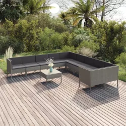   11 részes szürke polyrattan kerti ülőgarnitúra párnákkal