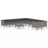 11 részes szürke polyrattan kerti ülőgarnitúra párnákkal