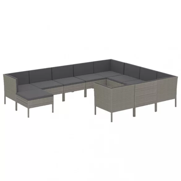 11 részes szürke polyrattan kerti ülőgarnitúra párnákkal